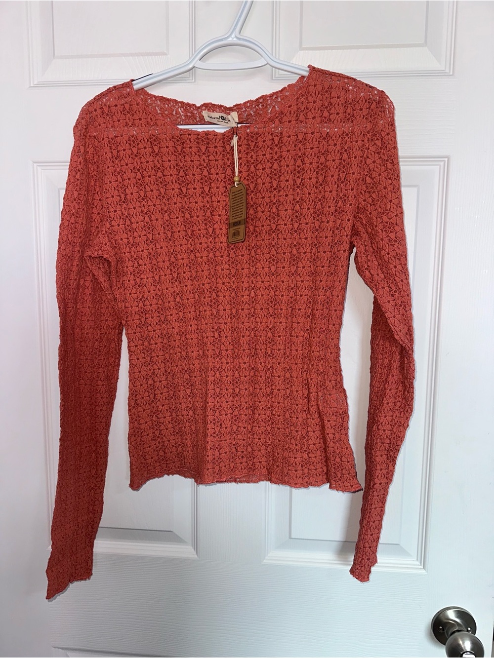 NATURAL LIFE Coral Crochet Long-Sleeve Knit Top